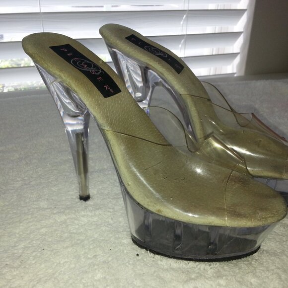 Pleaser Single Strap Clear High Heels Dancer Platforms Worn - Picture 1 of 9
